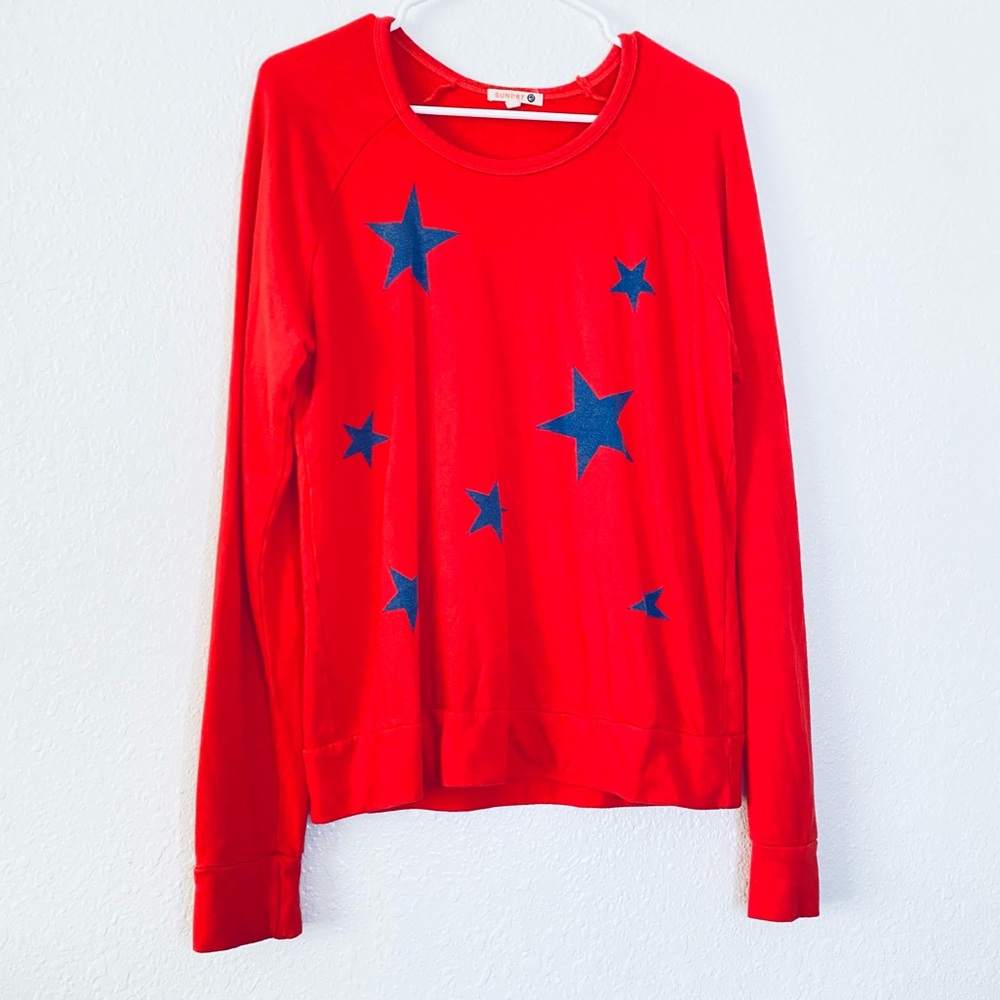 Sundry Red Boho Star Pullover Cotton Blend Comfy Soft Round Neck Sweater Size 2